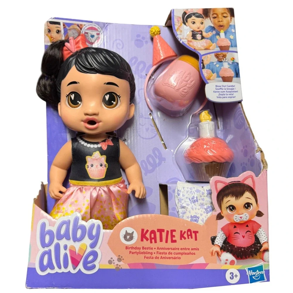 Baby Alive Katie Kat Birthday Bestie Doll Black Hair Toy Roleplay Hasbro New Box - Picture 1 of 7
